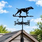Weimaraner metal weather vane with directional arrows and mounting rod, outdoor roof and garden decoration