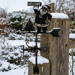 Welcome santa metal weather vane with directional arrows and mounting rod, outdoor roof and garden decoration