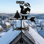 Welcome santa metal weather vane with directional arrows and mounting rod, outdoor roof and garden decoration