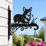 Welsh corgi metal hanging basket bracket mounted on outdoor wall for plant decoration