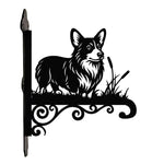 Welsh corgi metal hanging basket bracket mounted on outdoor wall for plant decoration