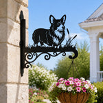 Welsh corgi metal hanging basket bracket mounted on outdoor wall for plant decoration