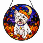 West Highland White Terrier Halloween stained glass suncatcher window hanging, suitable for home and garden decoration