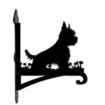 West highland white terrier metal hanging basket bracket mounted on outdoor wall for plant decoration