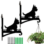 West highland white terrier metal hanging basket bracket mounted on outdoor wall for plant decoration