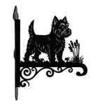 West highland white terrier metal hanging basket bracket mounted on outdoor wall for plant decoration