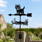 West highland white terrier metal weather vane with directional arrows and mounting rod, outdoor roof and garden decoration