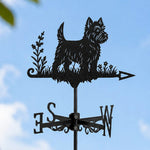 West highland white terrier metal weather vane with directional arrows and mounting rod, outdoor roof and garden decoration
