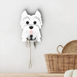 Wooden west highland white terrier dog wall hook key and leash holder for home entryway organizer