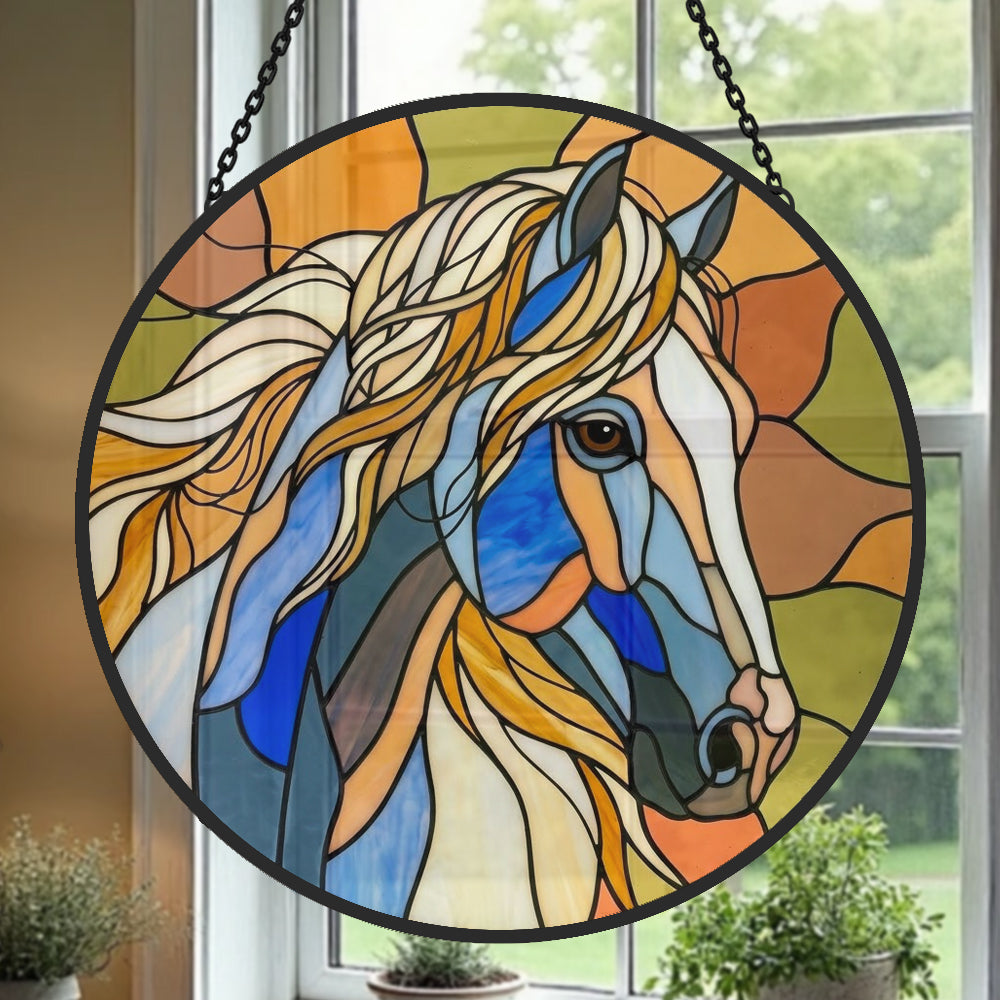 Western wild horse stained glass suncatcher window hanging, suitable for home and garden decoration