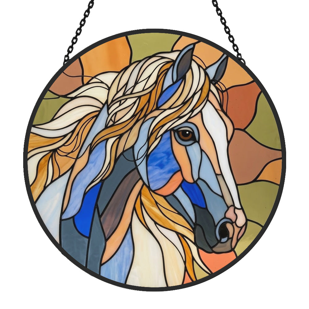 Western wild horse stained glass suncatcher window hanging, suitable for home and garden decoration