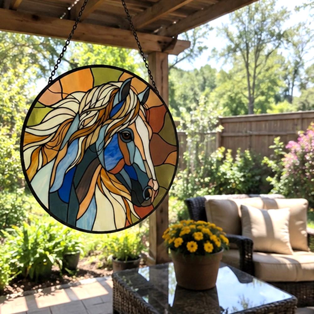 Western wild horse stained glass suncatcher window hanging, suitable for home and garden decoration
