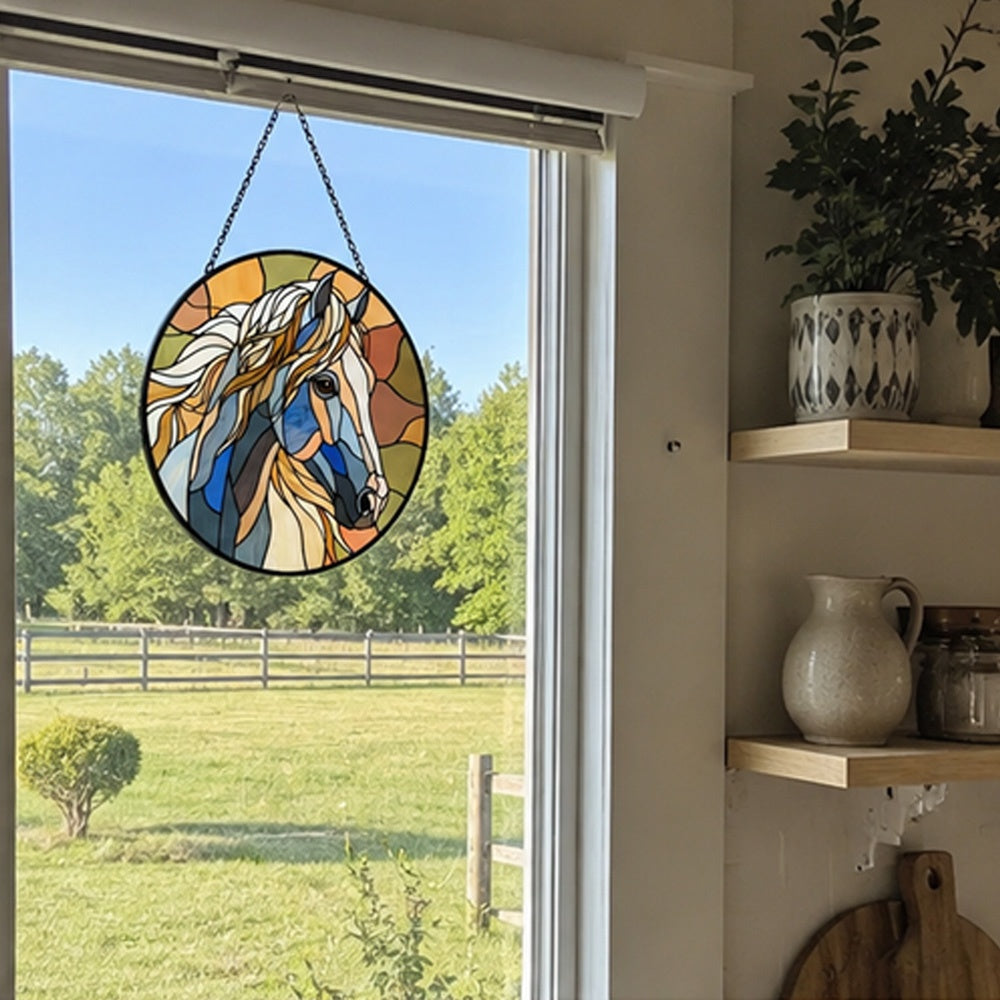 Western wild horse stained glass suncatcher window hanging, suitable for home and garden decoration