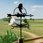 Whale metal weather vane with directional arrows and mounting rod, outdoor roof and garden decoration