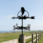 Whale metal weather vane with directional arrows and mounting rod, outdoor roof and garden decoration