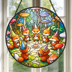 whimsical fox birthday party stained glass suncatcher window hanging, suitable for home and garden decoration.