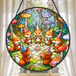 whimsical fox birthday party stained glass suncatcher window hanging, suitable for home and garden decoration.