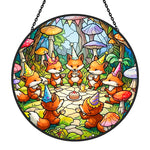 whimsical fox birthday party stained glass suncatcher window hanging, suitable for home and garden decoration.