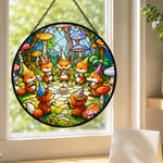 Whimsical fox birthday party stained glass suncatcher window hanging, suitable for home and garden decoration