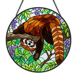 Whimsical upside down red panda stained glass suncatcher window hanging, suitable for home and garden decoration