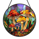 Whimsical wild mushroom stained glass suncatcher window hanging, suitable for home and garden decoration
