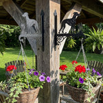 Whippet metal hanging basket bracket mounted on outdoor wall for plant decoration