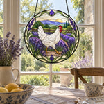 White hen stained glass suncatcher window hanging, suitable for home and garden decoration
