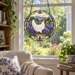 White hen stained glass suncatcher window hanging, suitable for home and garden decoration
