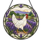 White hen stained glass suncatcher window hanging, suitable for home and garden decoration