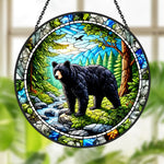 Wild black bear mountain stained glass suncatcher window hanging, suitable for home and garden decoration