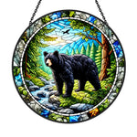 Wild black bear mountain stained glass suncatcher window hanging, suitable for home and garden decoration
