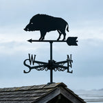 Wild boar metal weather vane with directional arrows and mounting rod, outdoor roof and garden decoration