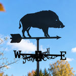 Wild boar metal weather vane with directional arrows and mounting rod, outdoor roof and garden decoration