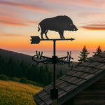 Wild boar metal weather vane with directional arrows and mounting rod, outdoor roof and garden decoration