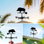 Wild boar metal weather vane with directional arrows and mounting rod, outdoor roof and garden decoration