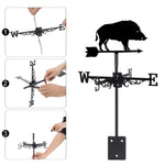 Wild boar metal weather vane with directional arrows and mounting rod, outdoor roof and garden decoration