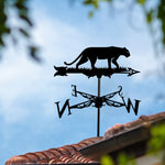 Wild panther metal weather vane with directional arrows and mounting rod, outdoor roof and garden decoration