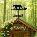 Wild panther metal weather vane with directional arrows and mounting rod, outdoor roof and garden decoration