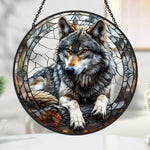Wild timber wolf cabin stained glass suncatcher window hanging, suitable for home and garden decoration