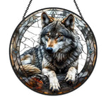 Wild timber wolf cabin stained glass suncatcher window hanging, suitable for home and garden decoration