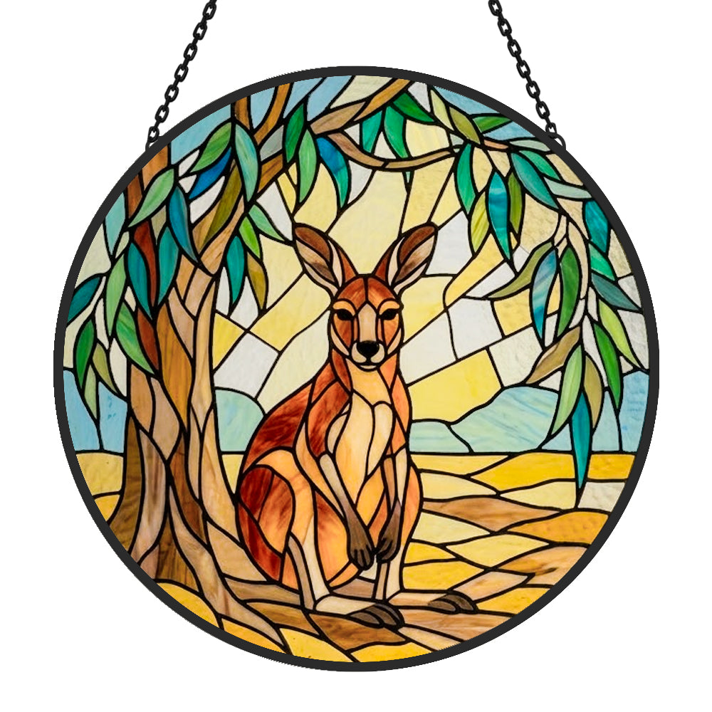 Wilderness kangaroo nature stained glass suncatcher window hanging, suitable for home and garden decoration