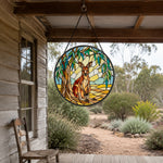 Wilderness kangaroo nature stained glass suncatcher window hanging, suitable for home and garden decoration