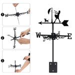 Windy day girl with umbrella metal weather vane with directional arrows and mounting rod, outdoor roof and garden decoration
