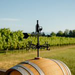 Wine bottle and grapes metal weather vane with directional arrows and mounting rod, outdoor roof and garden decoration