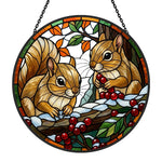 Winter berries squirrels stained glass suncatcher window hanging, suitable for home and garden decoration