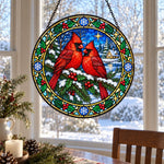 Winter cardinals stained glass suncatcher window hanging, suitable for home and garden decoration