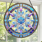 Winter holiday snowflake stained glass suncatcher window hanging, suitable for home and garden decoration