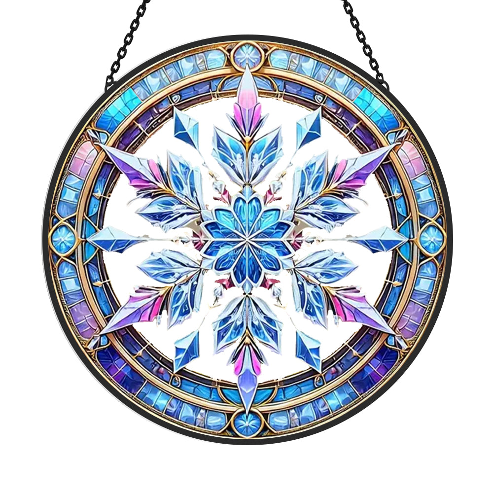 Winter holiday snowflake stained glass suncatcher window hanging, suitable for home and garden decoration