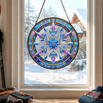 Winter holiday snowflake stained glass suncatcher window hanging, suitable for home and garden decoration