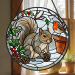 Winter robin and squirrel stained glass suncatcher window hanging, suitable for home and garden decoration